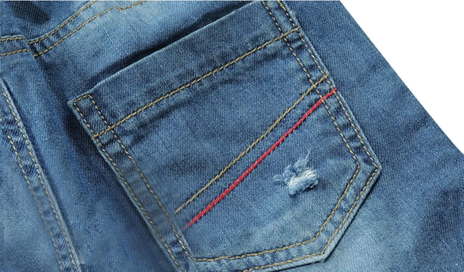 Toddler Kid Boy Elastic Mid Waist Washed Full Length Straight Pants Denim Jeans
