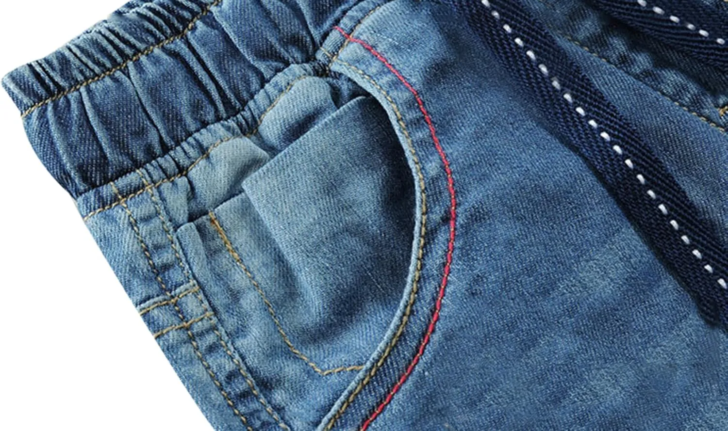 Toddler Kid Boy Elastic Mid Waist Washed Full Length Straight Pants Denim Jeans