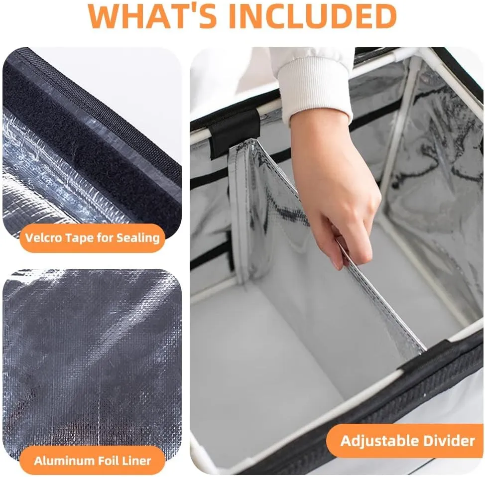 TooCust Insulated Bags For Food Delivery XXL 19.7" x 15" x 15", Commercial Insulated Food Delivery Bag w/Divider, Waterproof & Foldable Catering Bag Food Deliveries, Delivery Pizza Bags 14 Inches