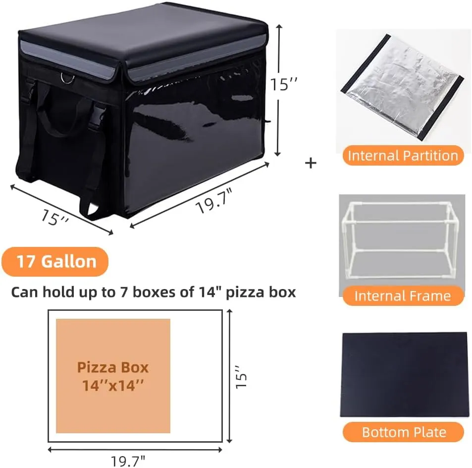 TooCust Insulated Bags For Food Delivery XXL 19.7" x 15" x 15", Commercial Insulated Food Delivery Bag w/Divider, Waterproof & Foldable Catering Bag Food Deliveries, Delivery Pizza Bags 14 Inches