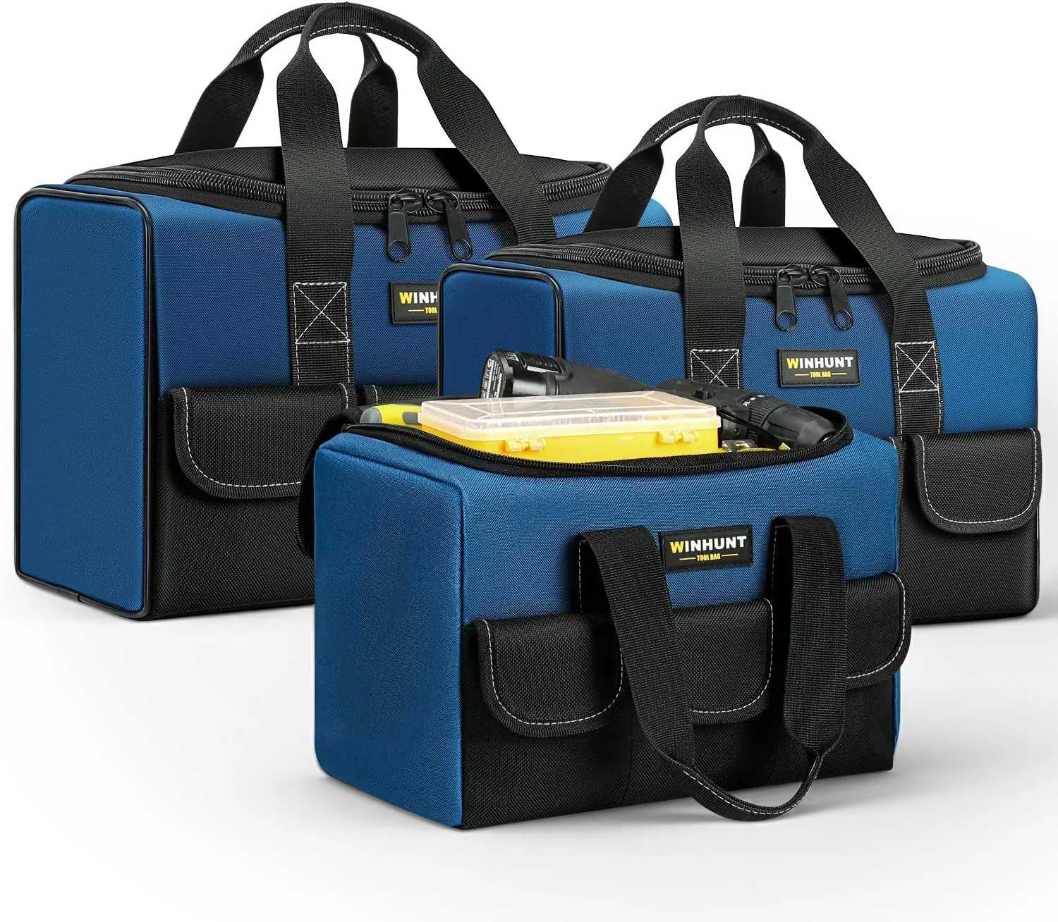 Tool Bag Set, 3 Sizes, Heavy-Duty Storage Bags, Waterproof Tool Bag Organizer 1680D Tool Bags for Electrician Construction, Blue and Black