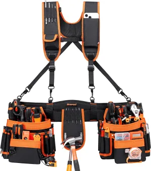 Tool Belt Suspenders, 33-Pocket Tool Belts for Men, Detachable & Adjustable Electrician Tool Belt, Tool Pouches Bag with Suspenders for Framers,Carpenter,Roofing,Contractor（33''-48'')