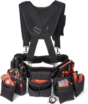Tool Belt With Suspenders - Tool Belts for Men, 22 Pockets Tool Belt, Heavy Duty Tool Organizer for Framers Carpenter Electrician Construction Woodworker Orange