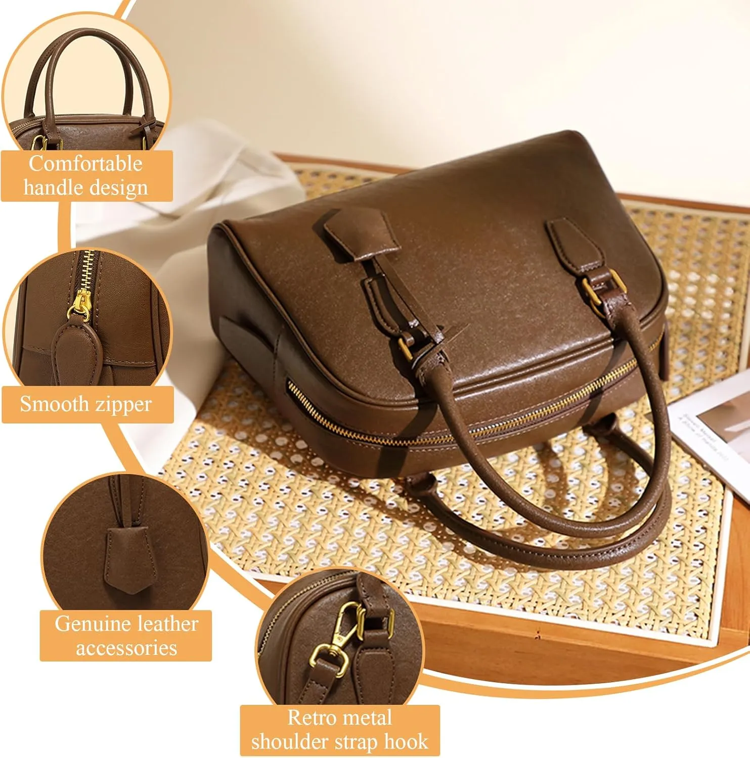 Top Handle Purses Crossbody Bag for Women, Genuine Leather Shoulder Satchel Bag with a strap, Luxury Handbag