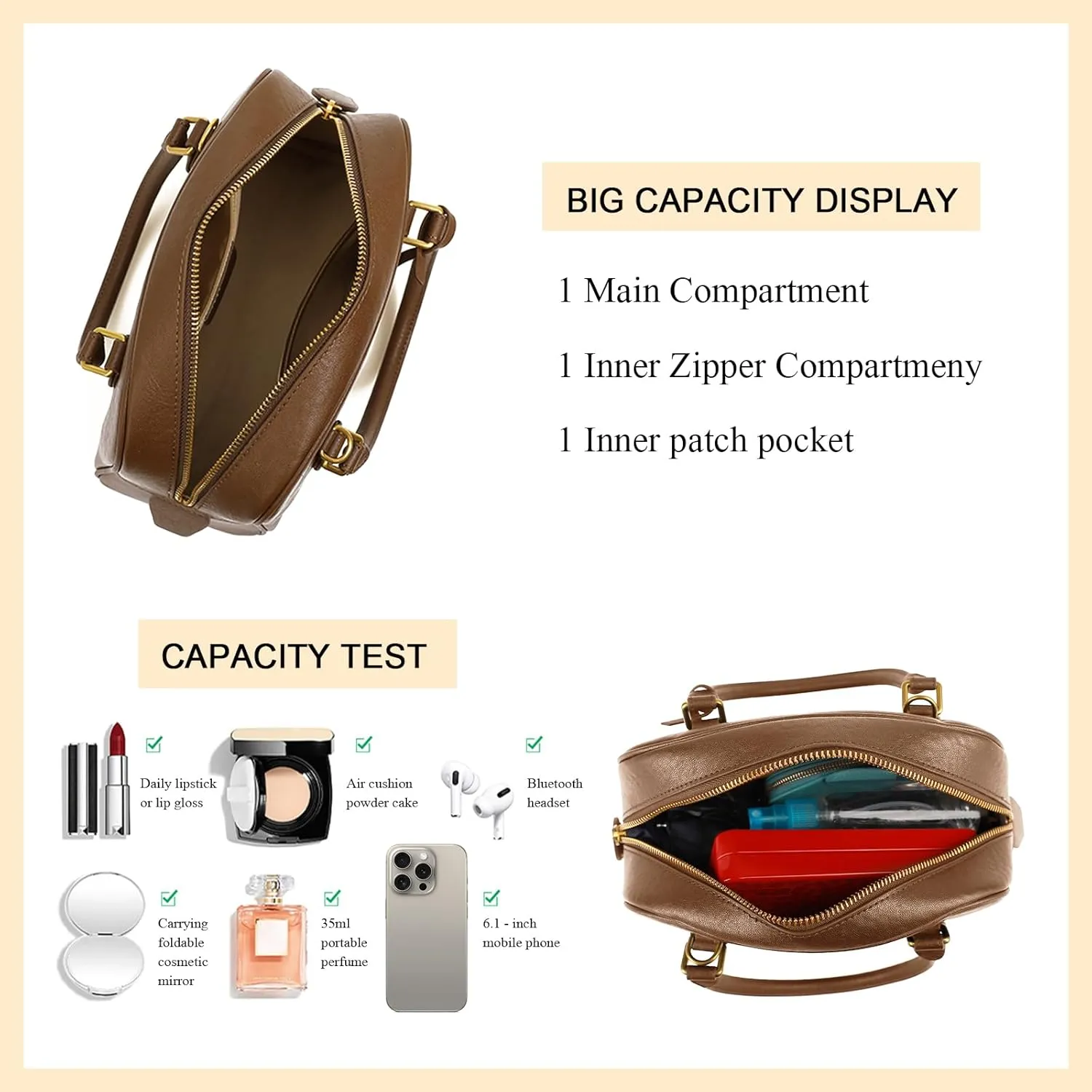 Top Handle Purses Crossbody Bag for Women, Genuine Leather Shoulder Satchel Bag with a strap, Luxury Handbag