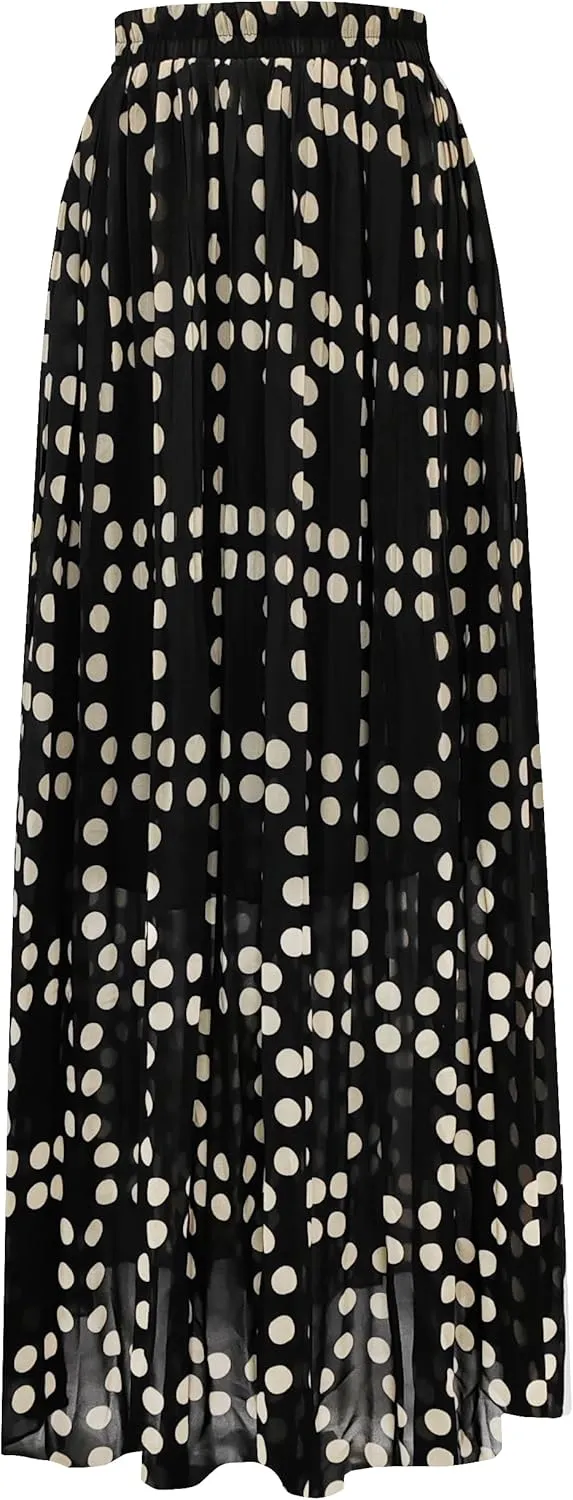 Topdress Women's Chiffon Skirts Elastic High Waist Tea Length A-line Ruffle Beach Skirts