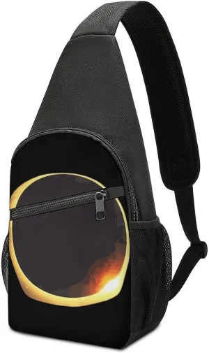 Total Solar Eclipse Print Sling Bag Casual Chest Bag Daypack Unisex Crossbody Backpack for Travel Sports Outdoors