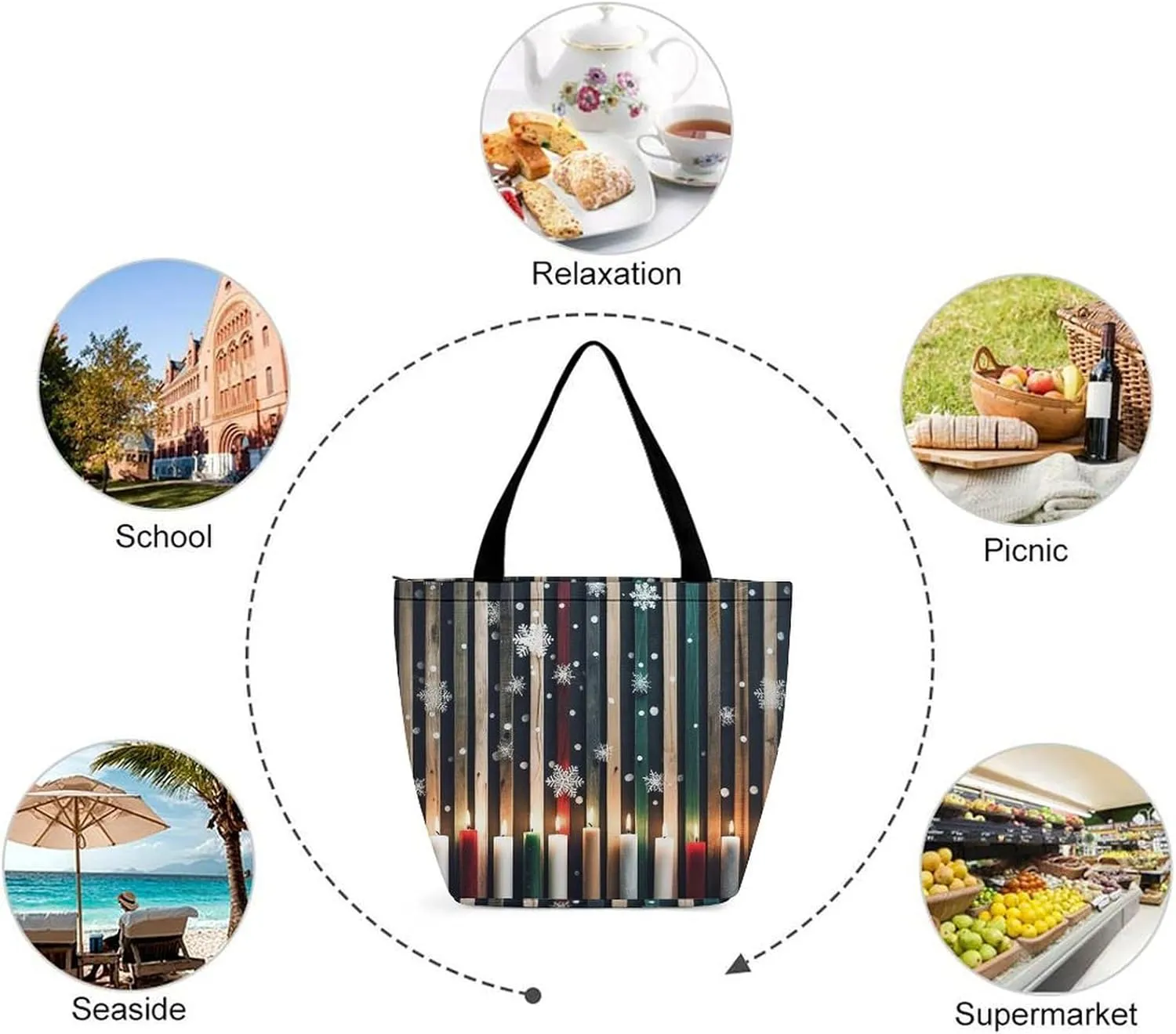 Tote Bag for Women Grocery Bag Blue Pattern Foldable Shopping Bags Reusable Large Tote Bag