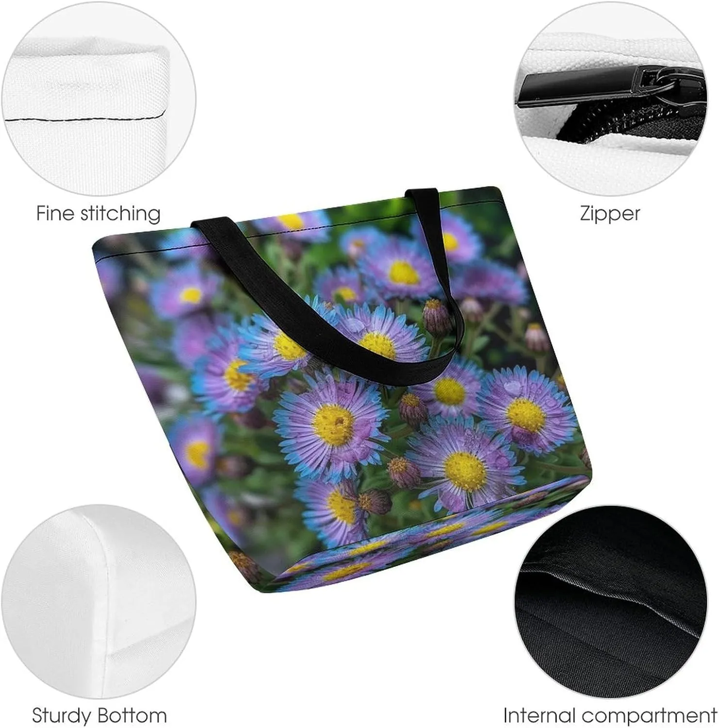 Tote Bag for Women Grocery Bag Flowers Bright Colors Foldable Shopping Bags Reusable Large Tote Bag