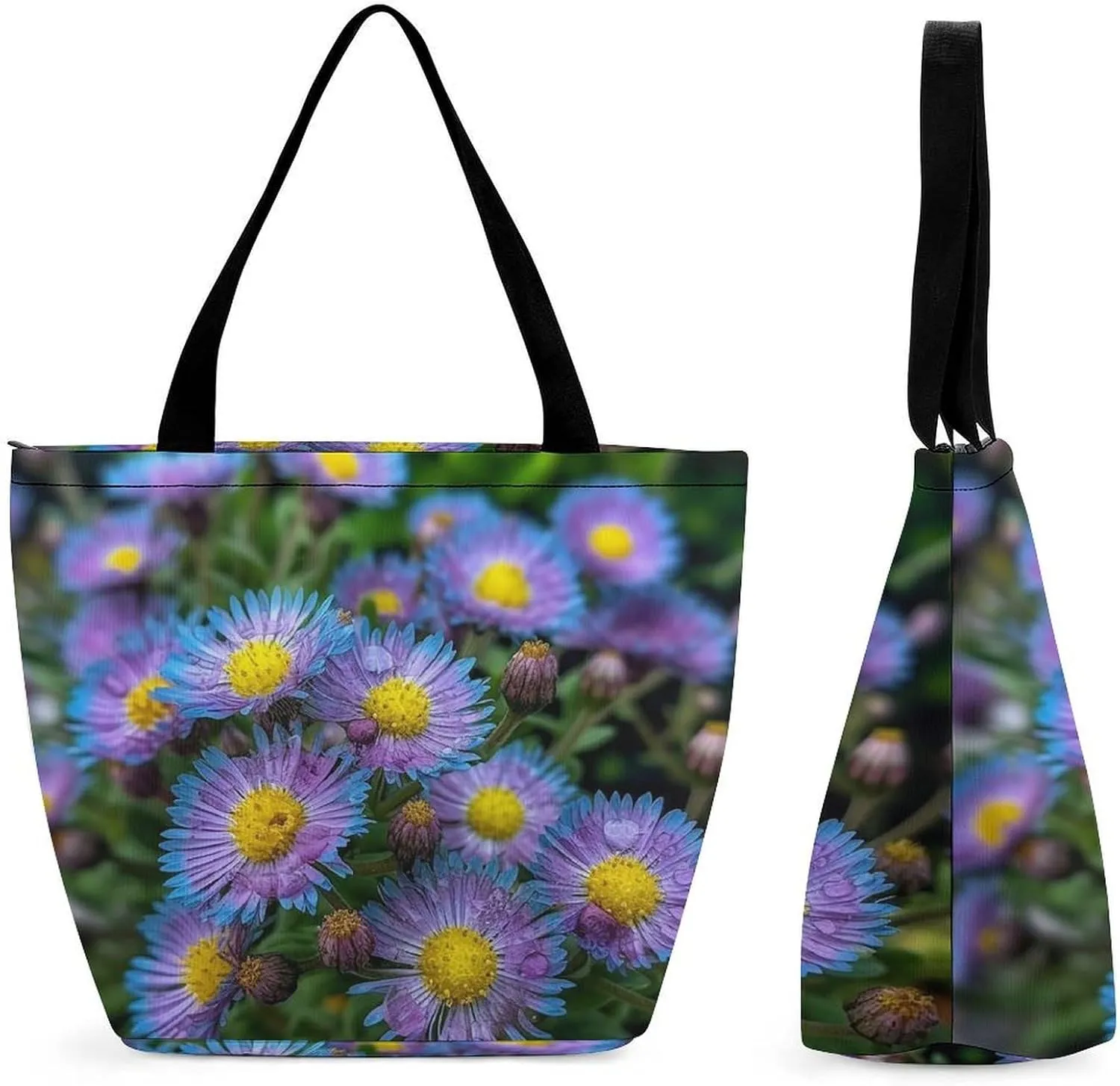Tote Bag for Women Grocery Bag Flowers Bright Colors Foldable Shopping Bags Reusable Large Tote Bag