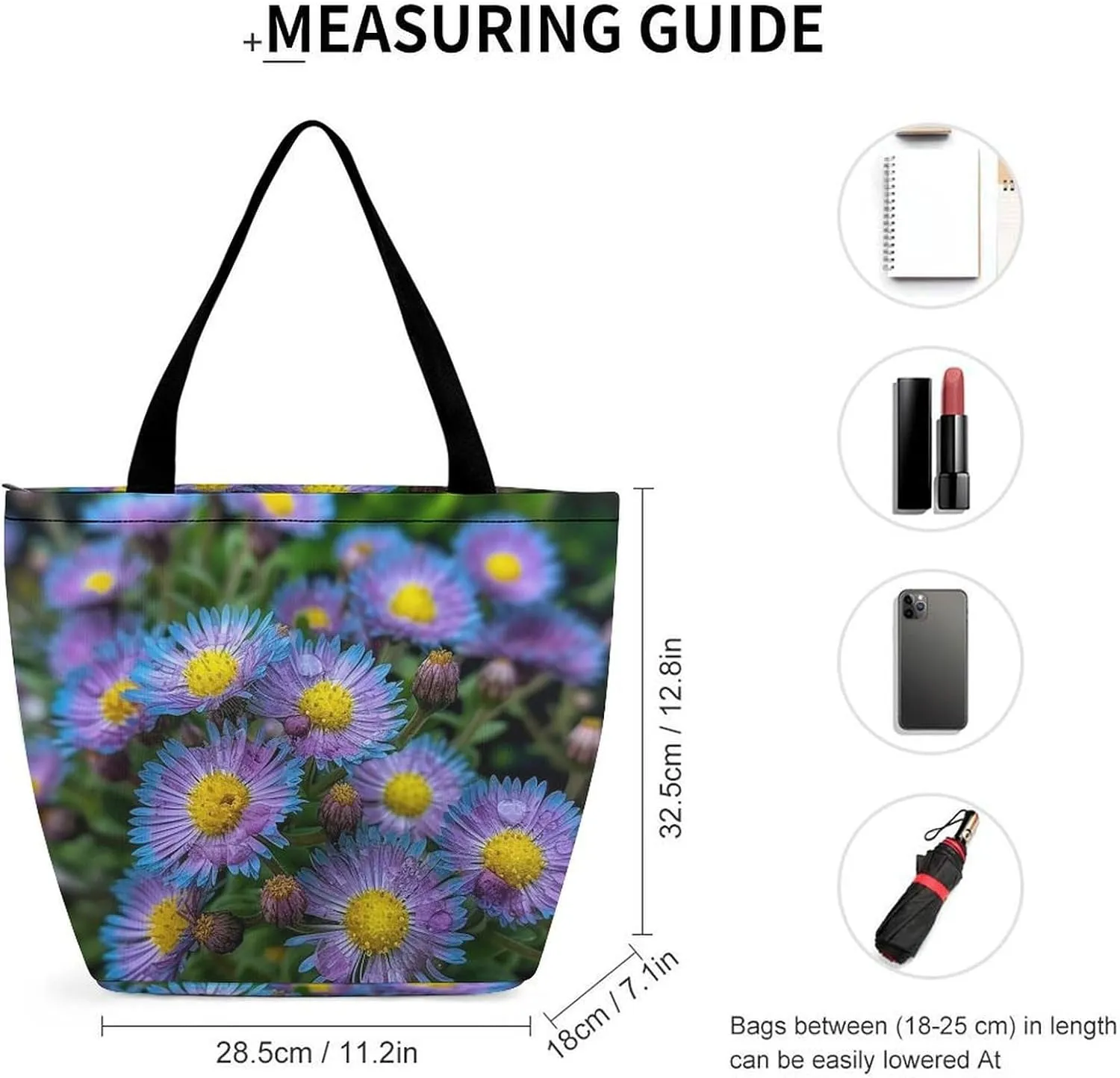Tote Bag for Women Grocery Bag Flowers Bright Colors Foldable Shopping Bags Reusable Large Tote Bag