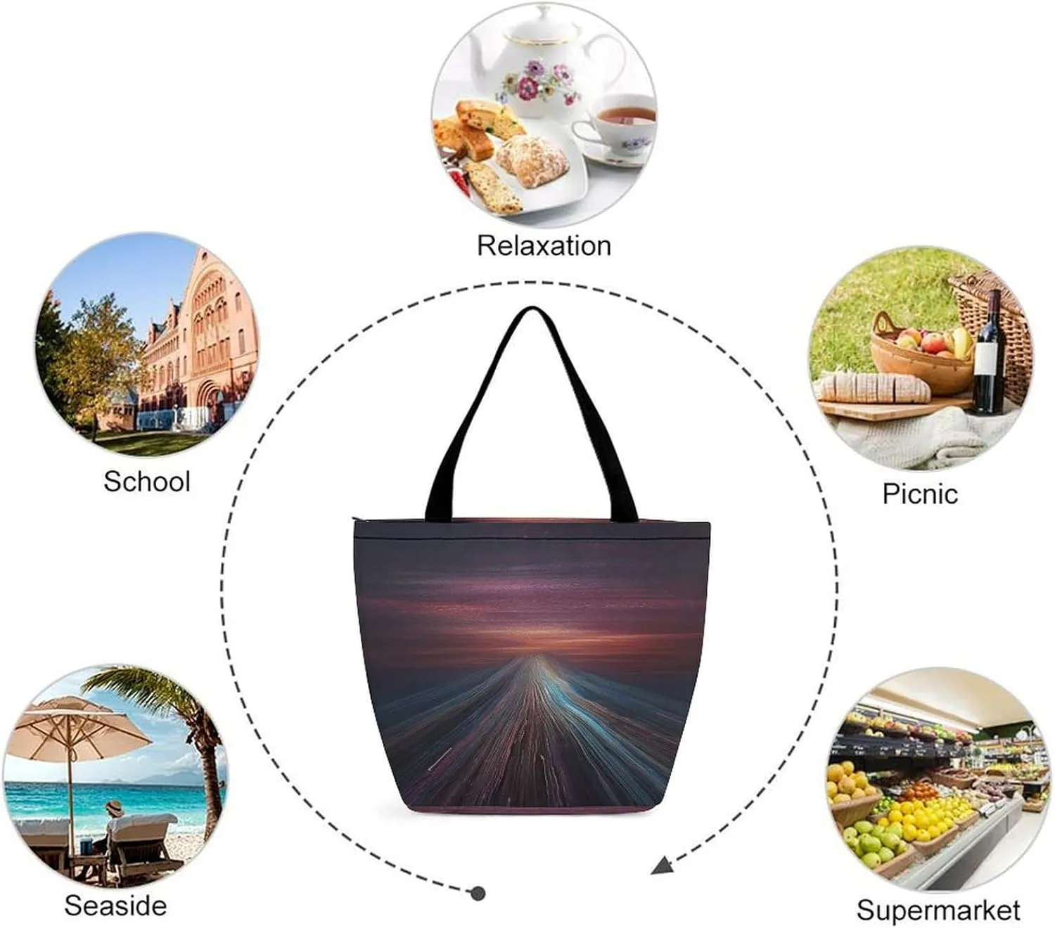 Tote Bag for Women Grocery Bag Illustration of Small City Foldable Shopping Bags Reusable Large Tote Bag