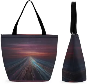 Tote Bag for Women Grocery Bag Illustration of Small City Foldable Shopping Bags Reusable Large Tote Bag
