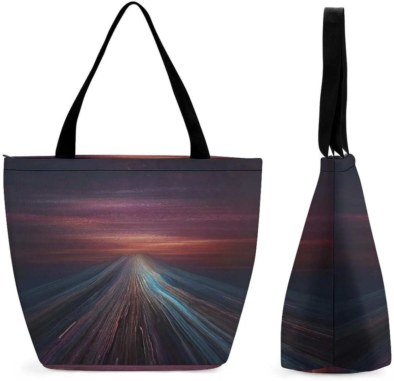 Tote Bag for Women Grocery Bag Illustration of Small City Foldable Shopping Bags Reusable Large Tote Bag
