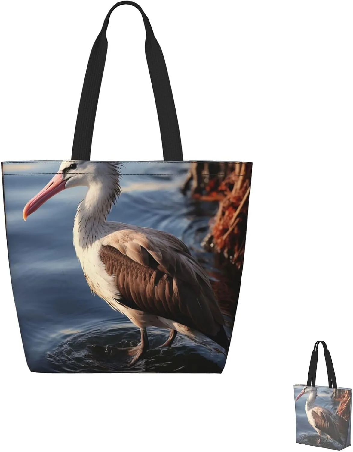 Tote Bag for Women Grocery Bag Reusable Shopping Bag Bird resting on branch Handbag Foldable Shoulder Bag