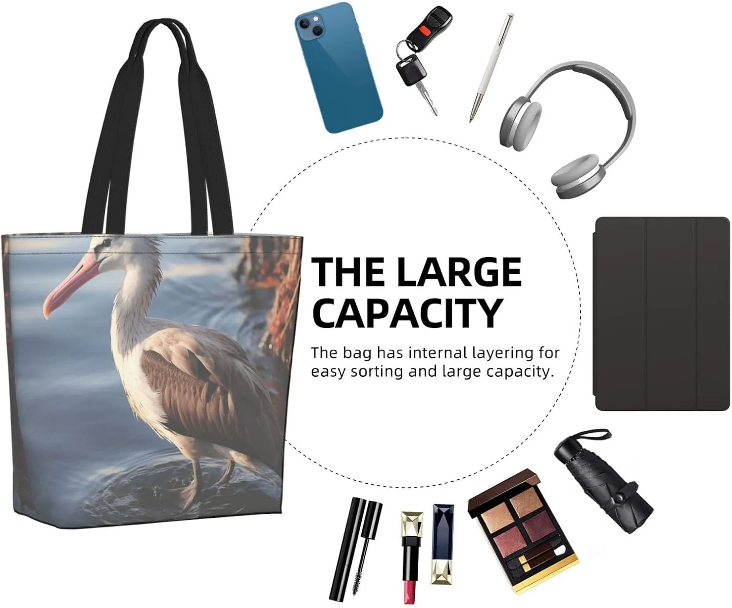 Tote Bag for Women Grocery Bag Reusable Shopping Bag Bird resting on branch Handbag Foldable Shoulder Bag