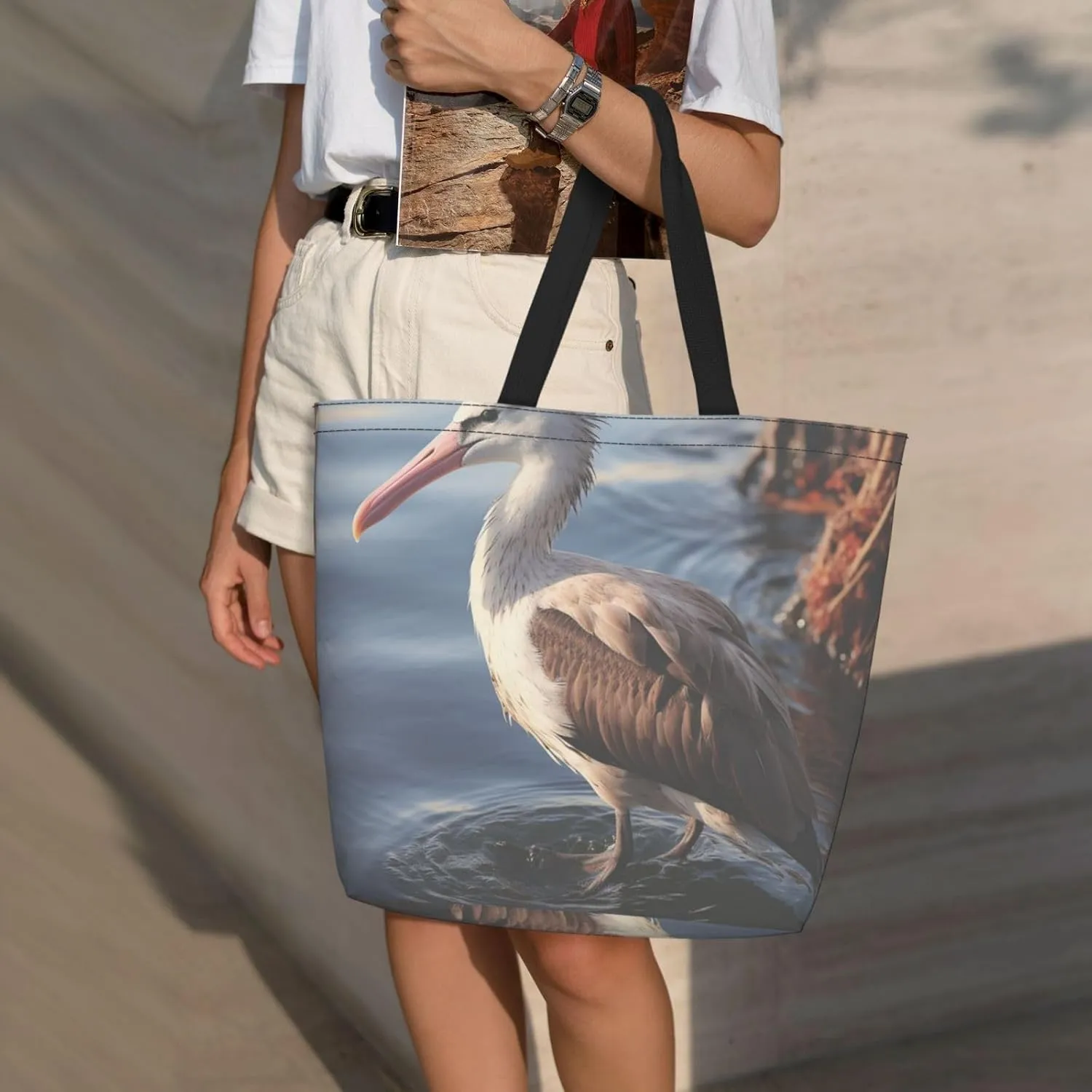 Tote Bag for Women Grocery Bag Reusable Shopping Bag Bird resting on branch Handbag Foldable Shoulder Bag