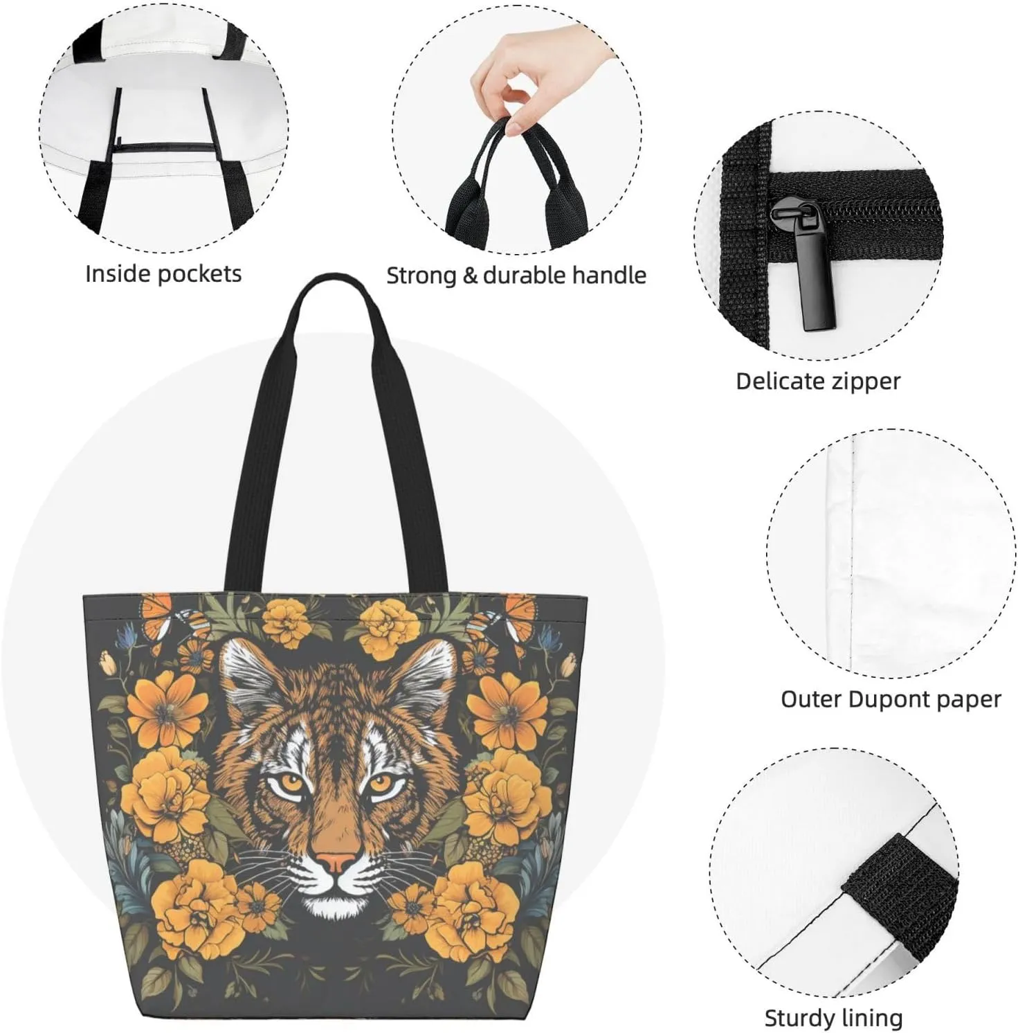 Tote Bag for Women Grocery Bag Reusable Shopping Bag black bird pattern Handbag Foldable Shoulder Bag