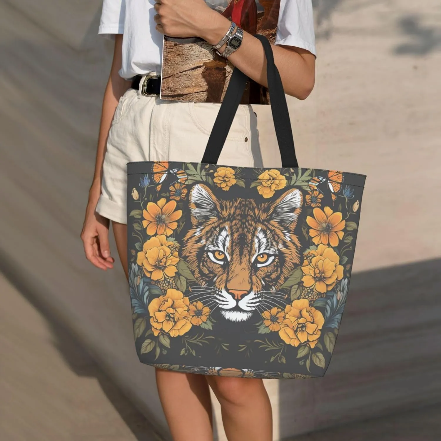 Tote Bag for Women Grocery Bag Reusable Shopping Bag black bird pattern Handbag Foldable Shoulder Bag