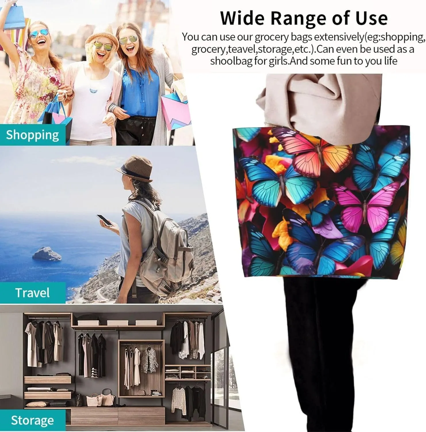 Tote Bag for Women Grocery Bag Reusable Shopping Bag Colorful Heart Tree Handbag Foldable Shoulder Bag