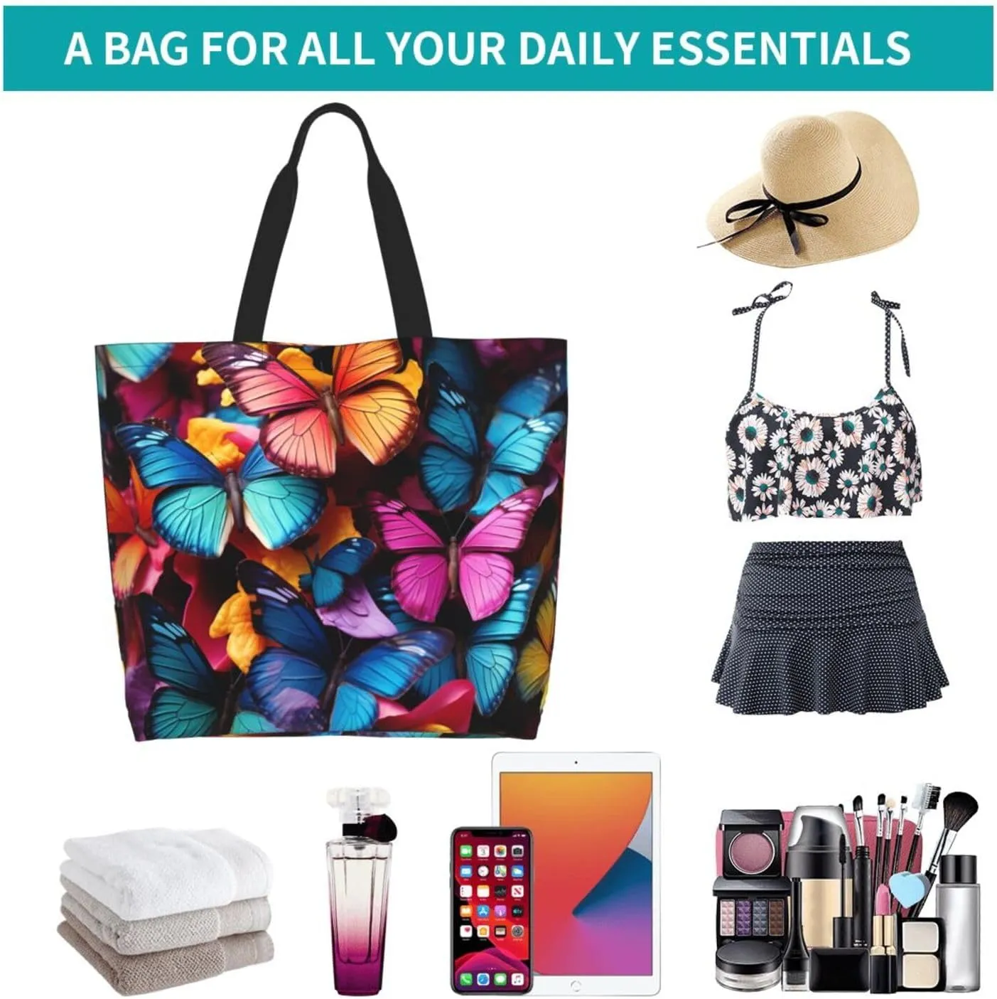 Tote Bag for Women Grocery Bag Reusable Shopping Bag Colorful Heart Tree Handbag Foldable Shoulder Bag
