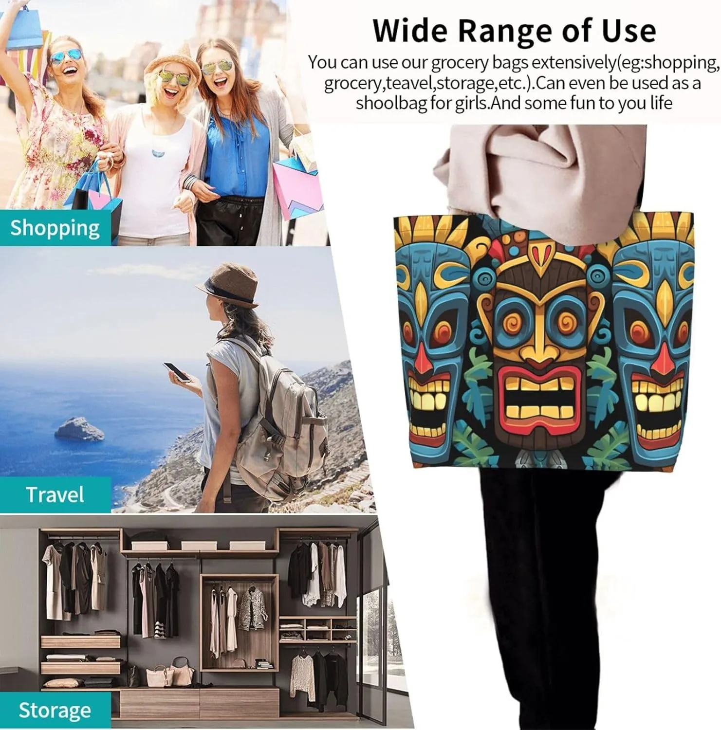 Tote Bag for Women Grocery Bag Reusable Shopping Bag Cool Evil Skull Handbag Foldable Shoulder Bag