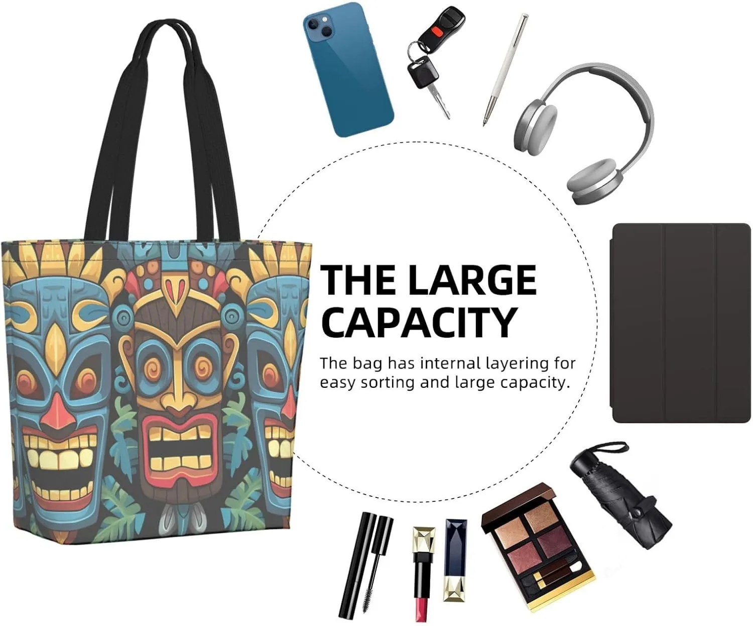 Tote Bag for Women Grocery Bag Reusable Shopping Bag Cool Evil Skull Handbag Foldable Shoulder Bag