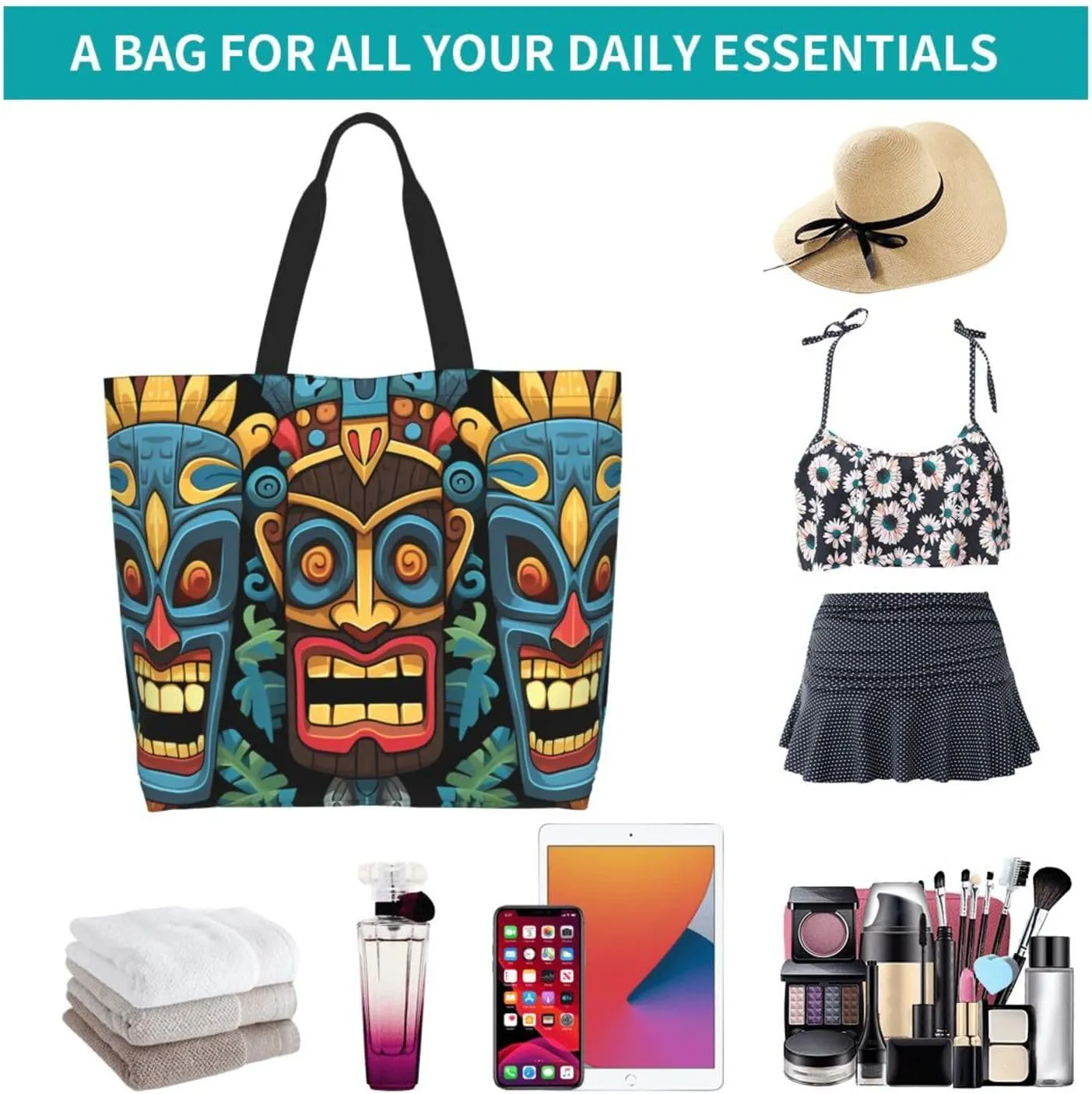 Tote Bag for Women Grocery Bag Reusable Shopping Bag Cool Evil Skull Handbag Foldable Shoulder Bag