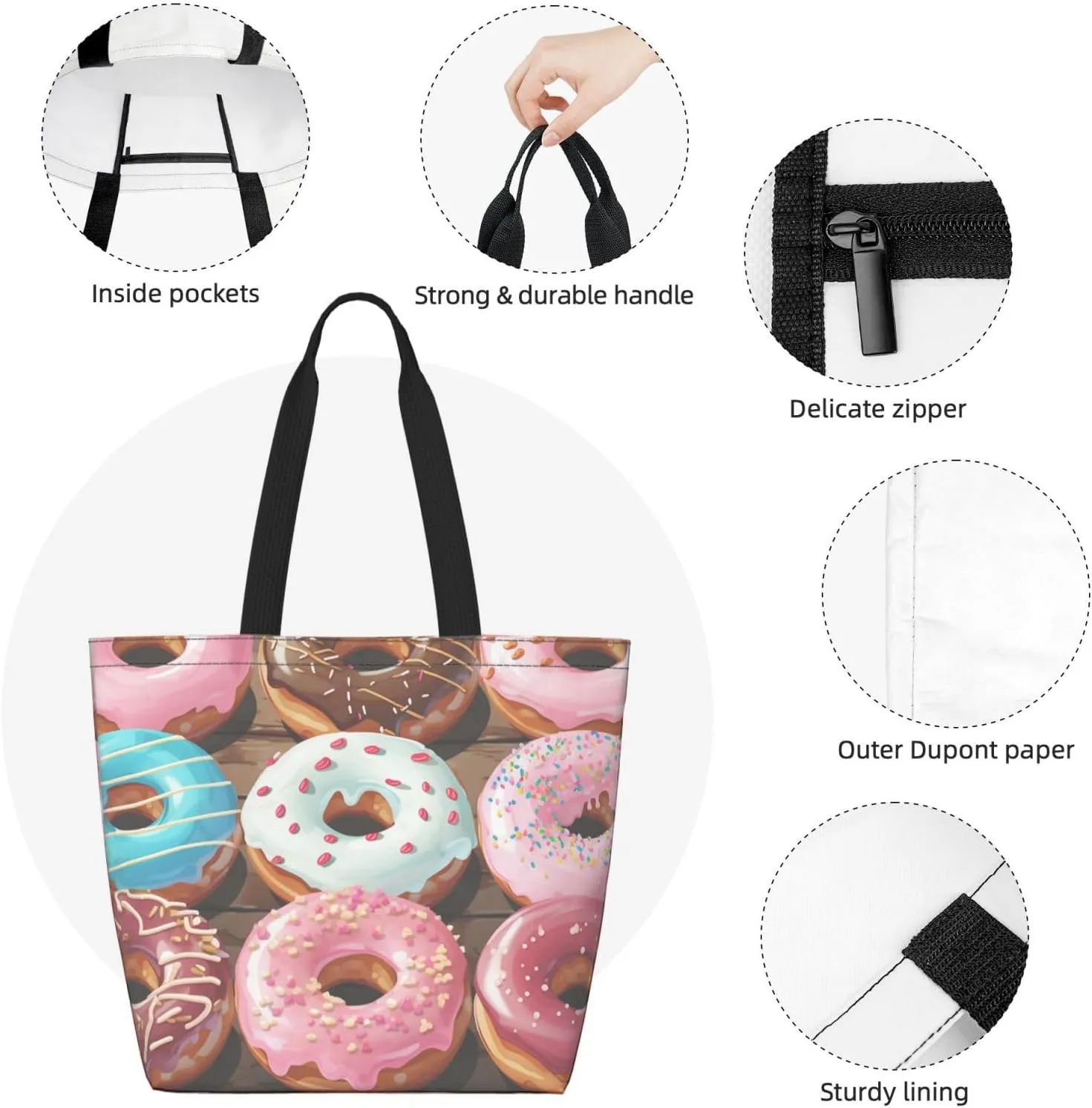 Tote Bag for Women Grocery Bag Reusable Shopping Bag Elephant white pattern Handbag Foldable Shoulder Bag
