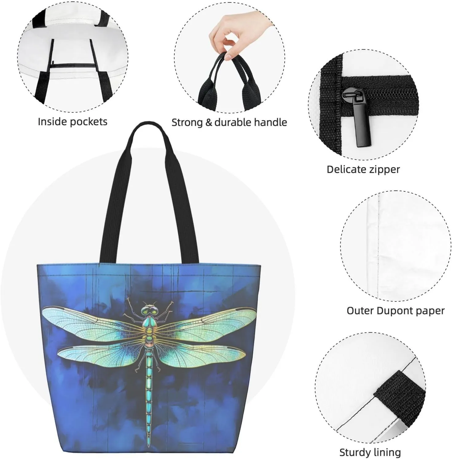 Tote Bag for Women Grocery Bag Reusable Shopping Bag Elephant white pattern Handbag Foldable Shoulder Bag