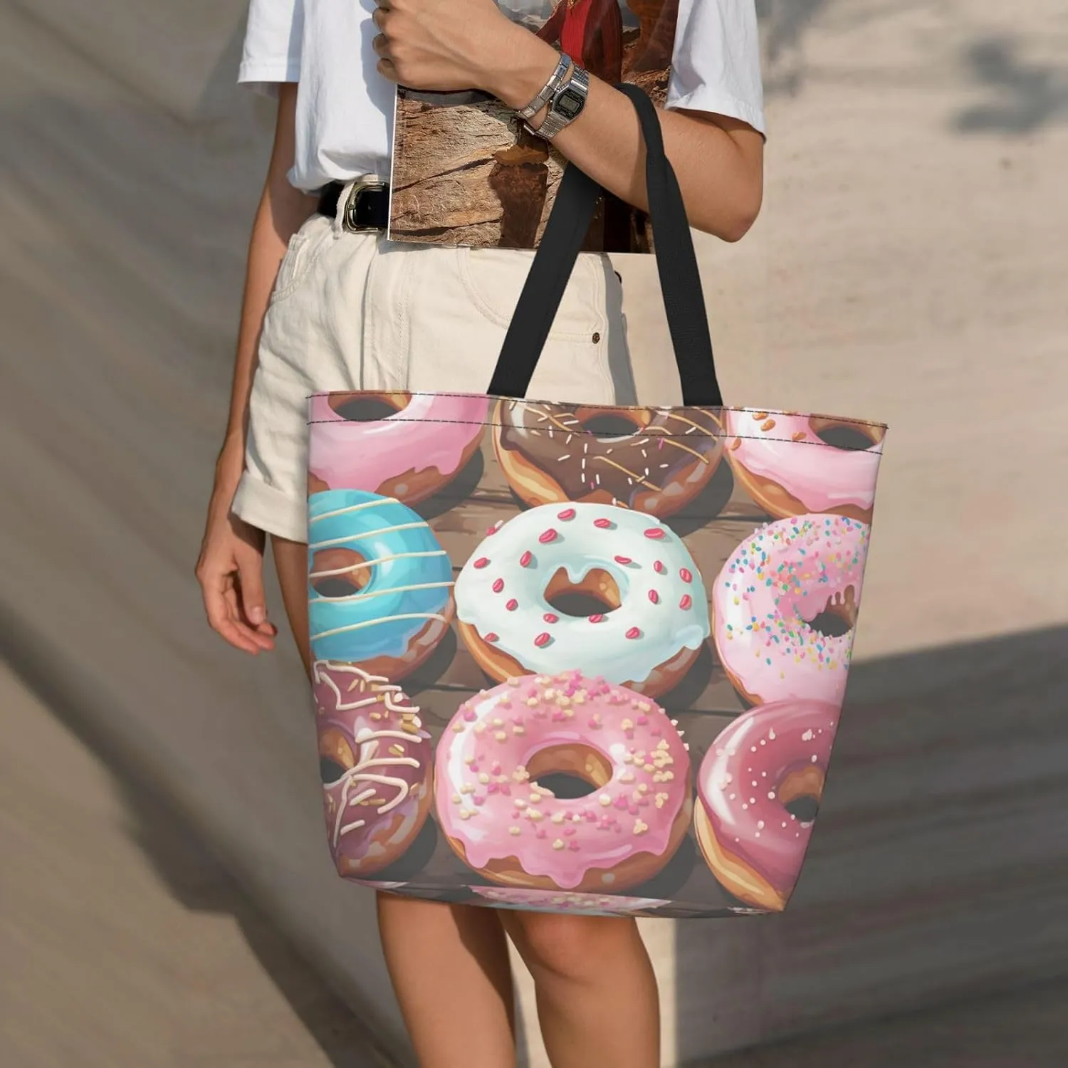 Tote Bag for Women Grocery Bag Reusable Shopping Bag Elephant white pattern Handbag Foldable Shoulder Bag
