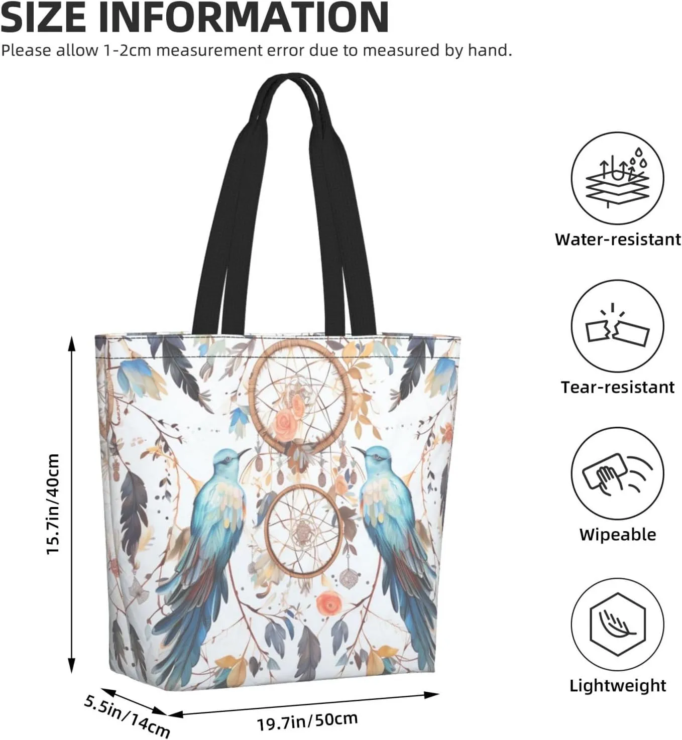 Tote Bag for Women Grocery Bag Reusable Shopping Bag Elephant white pattern Handbag Foldable Shoulder Bag
