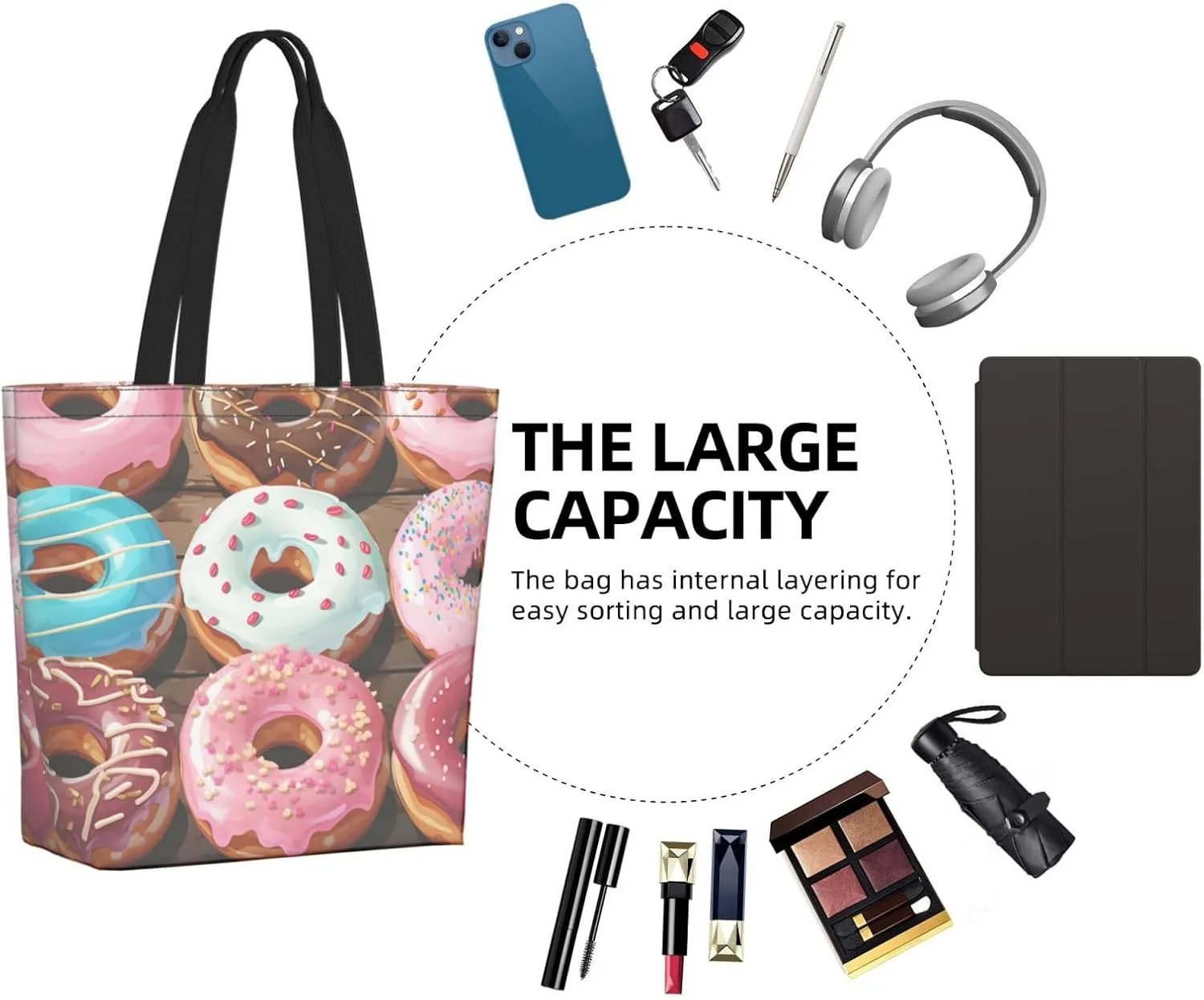 Tote Bag for Women Grocery Bag Reusable Shopping Bag Elephant white pattern Handbag Foldable Shoulder Bag