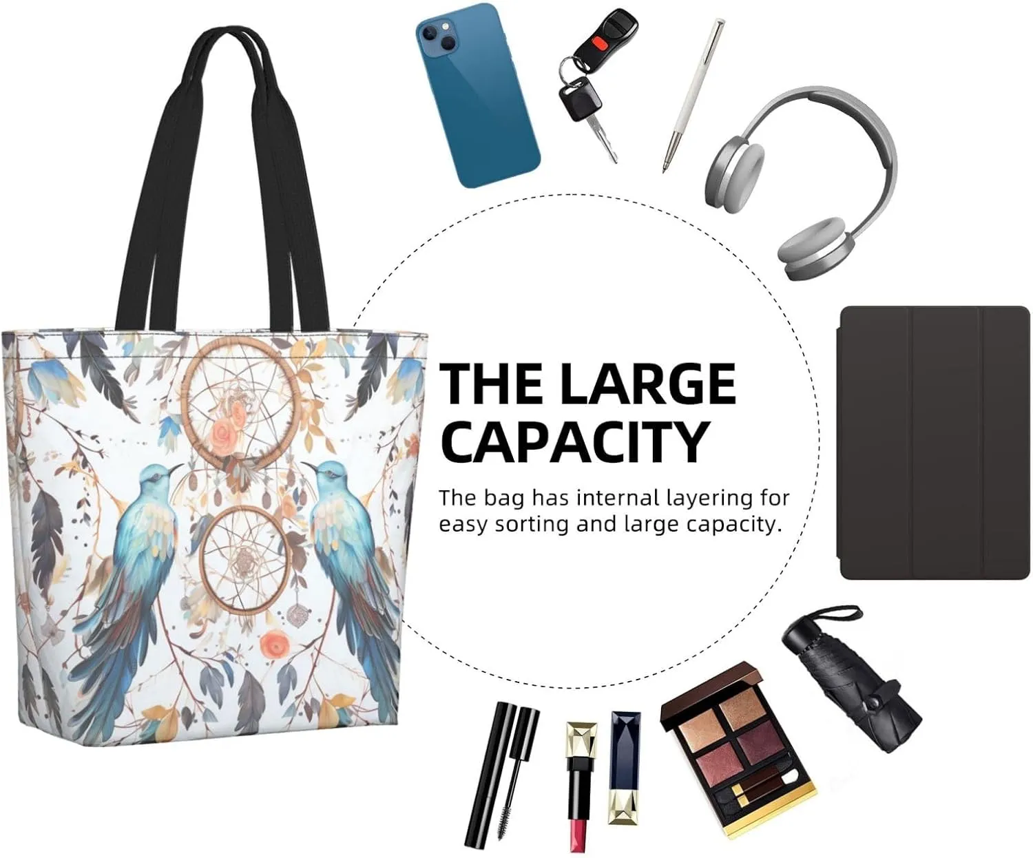 Tote Bag for Women Grocery Bag Reusable Shopping Bag Elephant white pattern Handbag Foldable Shoulder Bag