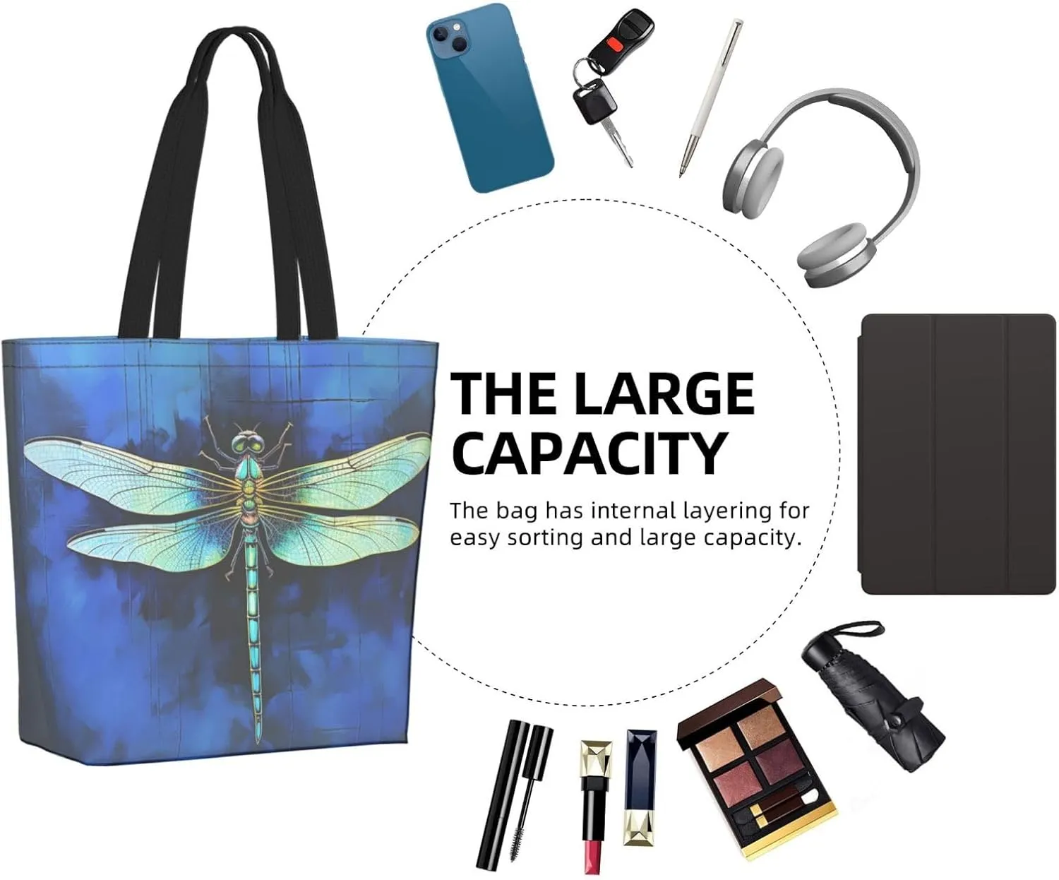 Tote Bag for Women Grocery Bag Reusable Shopping Bag Elephant white pattern Handbag Foldable Shoulder Bag