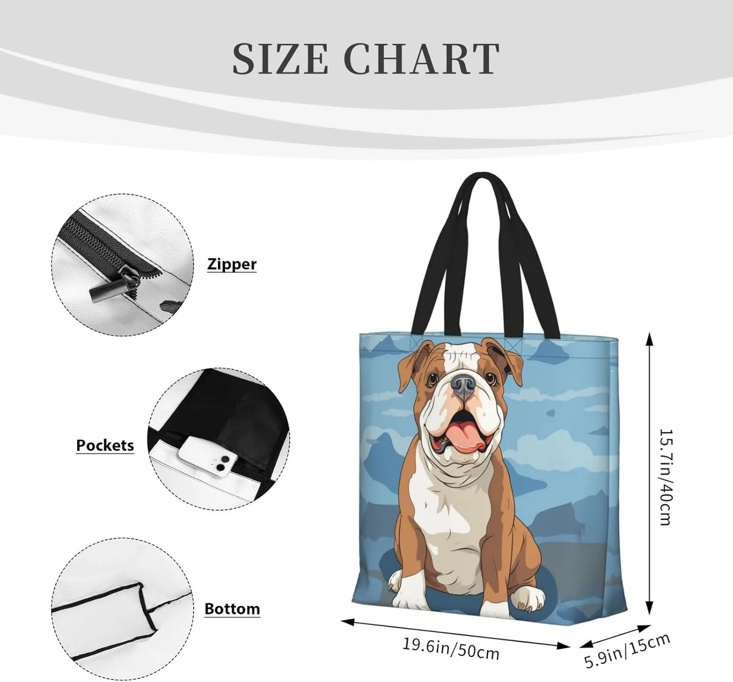 Tote Bag for Women Grocery Bag Reusable Shopping Bag Fall Foliage Pug Dog Handbag Foldable Shoulder Bag