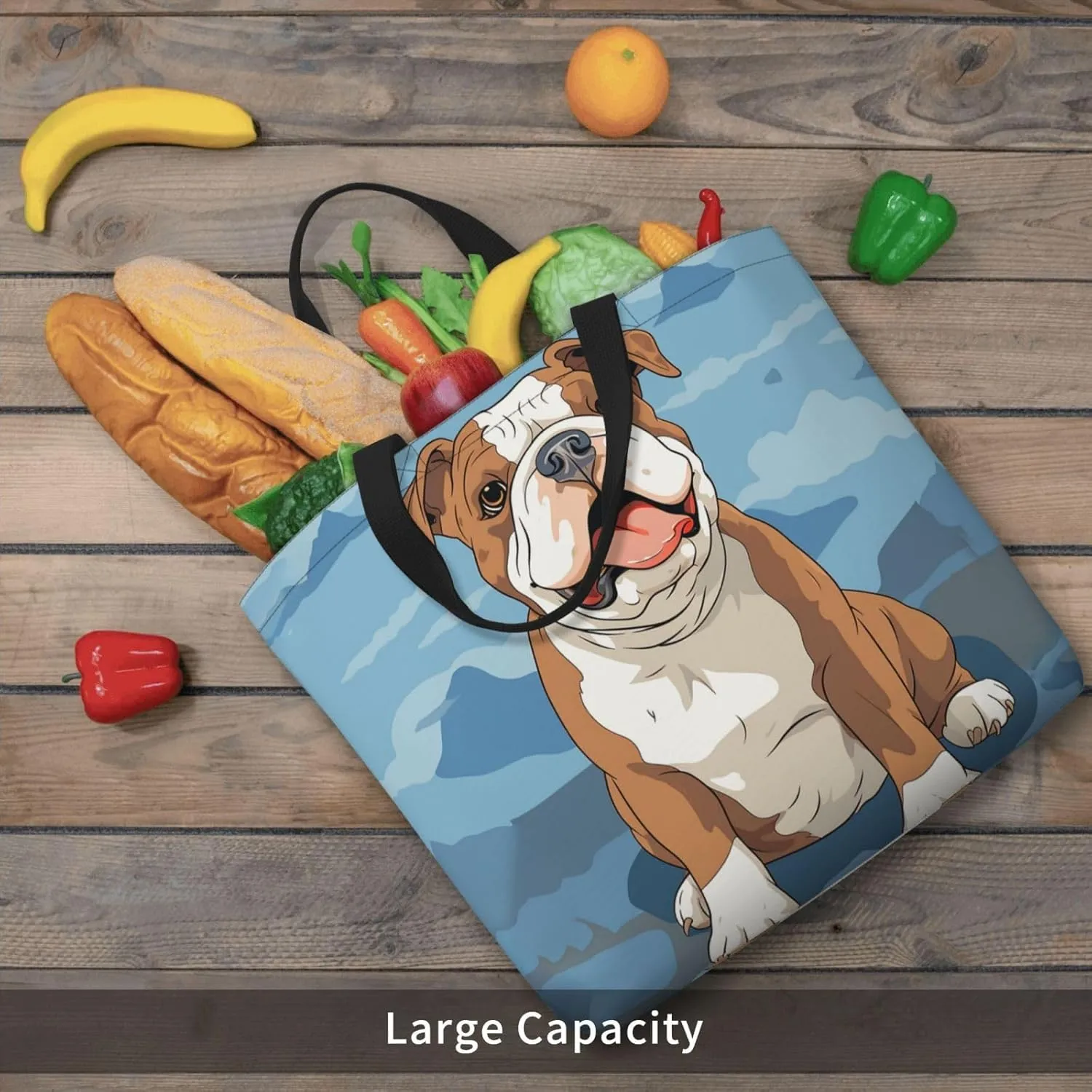 Tote Bag for Women Grocery Bag Reusable Shopping Bag Fall Foliage Pug Dog Handbag Foldable Shoulder Bag