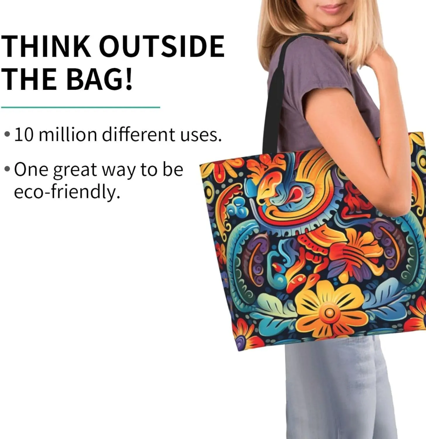 Tote Bag for Women Grocery Bag Reusable Shopping Bag Orange Flower Handbag Foldable Shoulder Bag