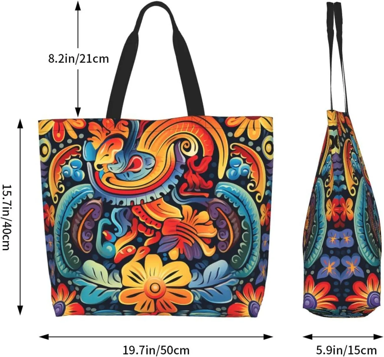 Tote Bag for Women Grocery Bag Reusable Shopping Bag Orange Flower Handbag Foldable Shoulder Bag