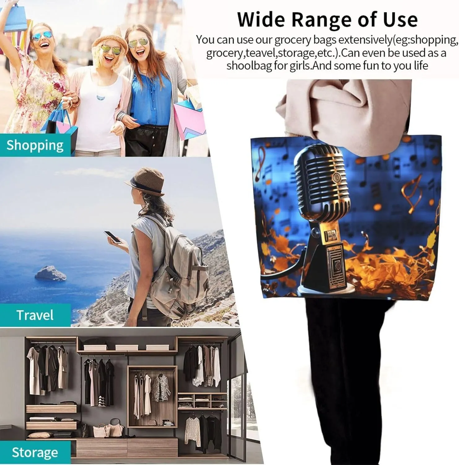 Tote Bag for Women Grocery Bag Reusable Shopping Bag Orange Flower Handbag Foldable Shoulder Bag