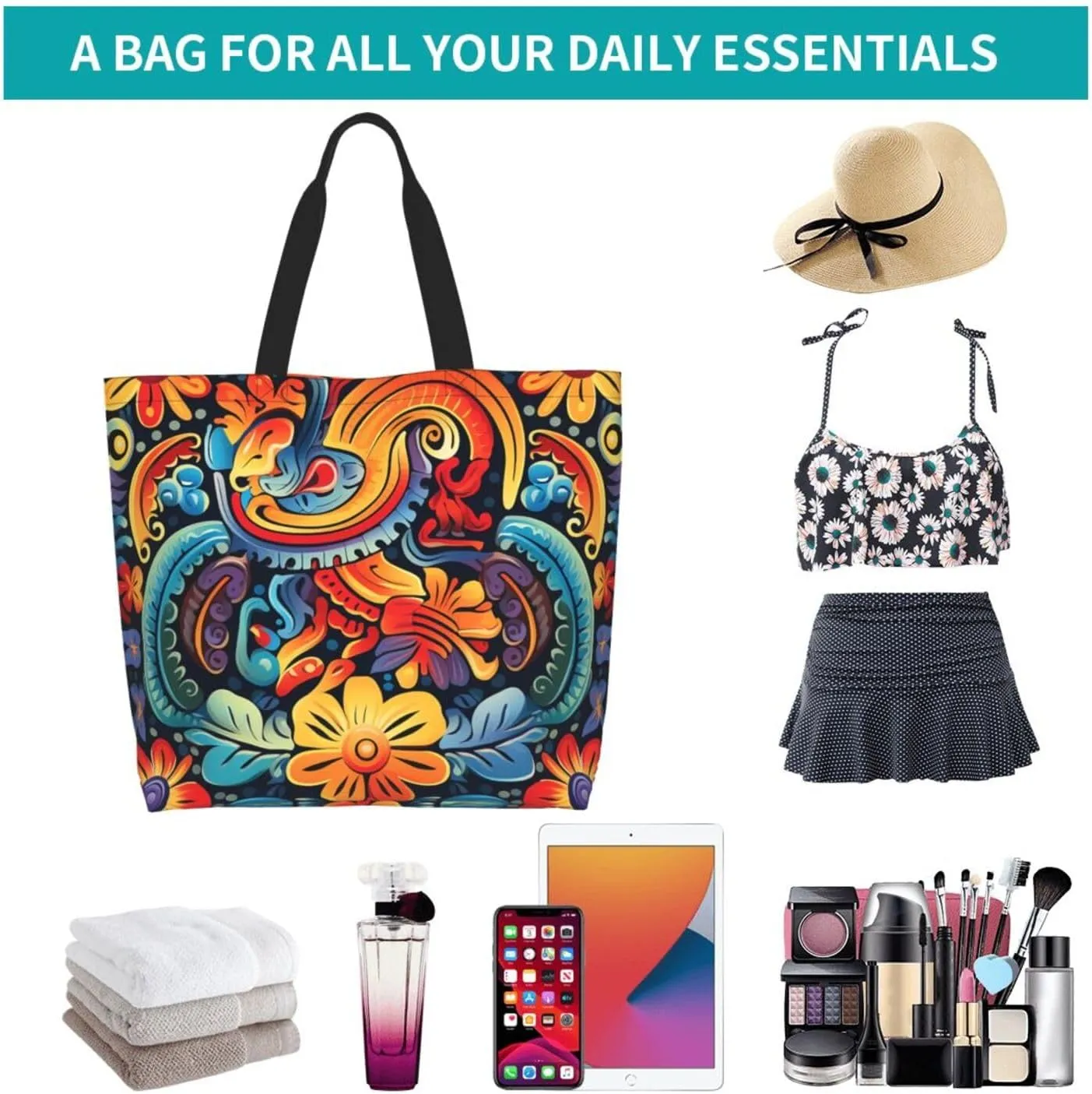 Tote Bag for Women Grocery Bag Reusable Shopping Bag Orange Flower Handbag Foldable Shoulder Bag
