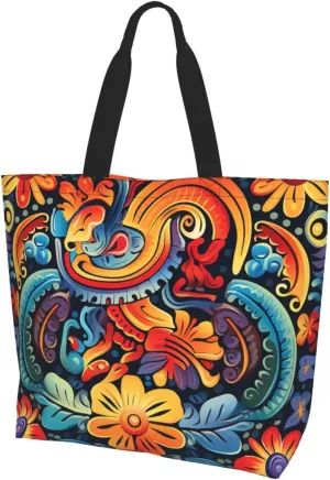 Tote Bag for Women Grocery Bag Reusable Shopping Bag Orange Flower Handbag Foldable Shoulder Bag