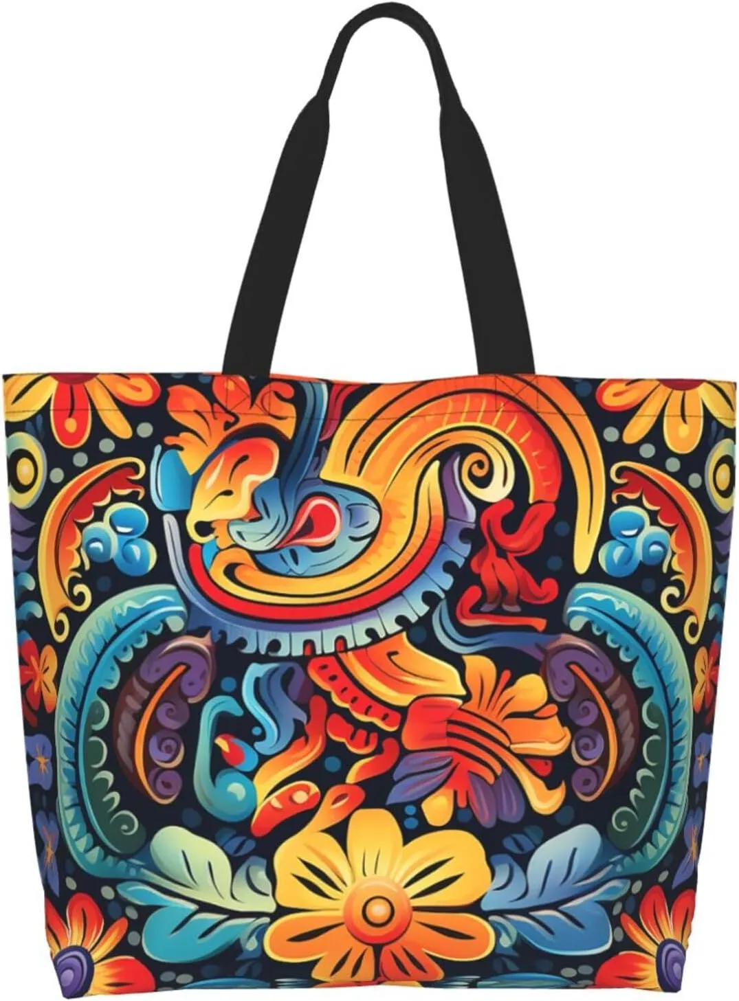 Tote Bag for Women Grocery Bag Reusable Shopping Bag Orange Flower Handbag Foldable Shoulder Bag
