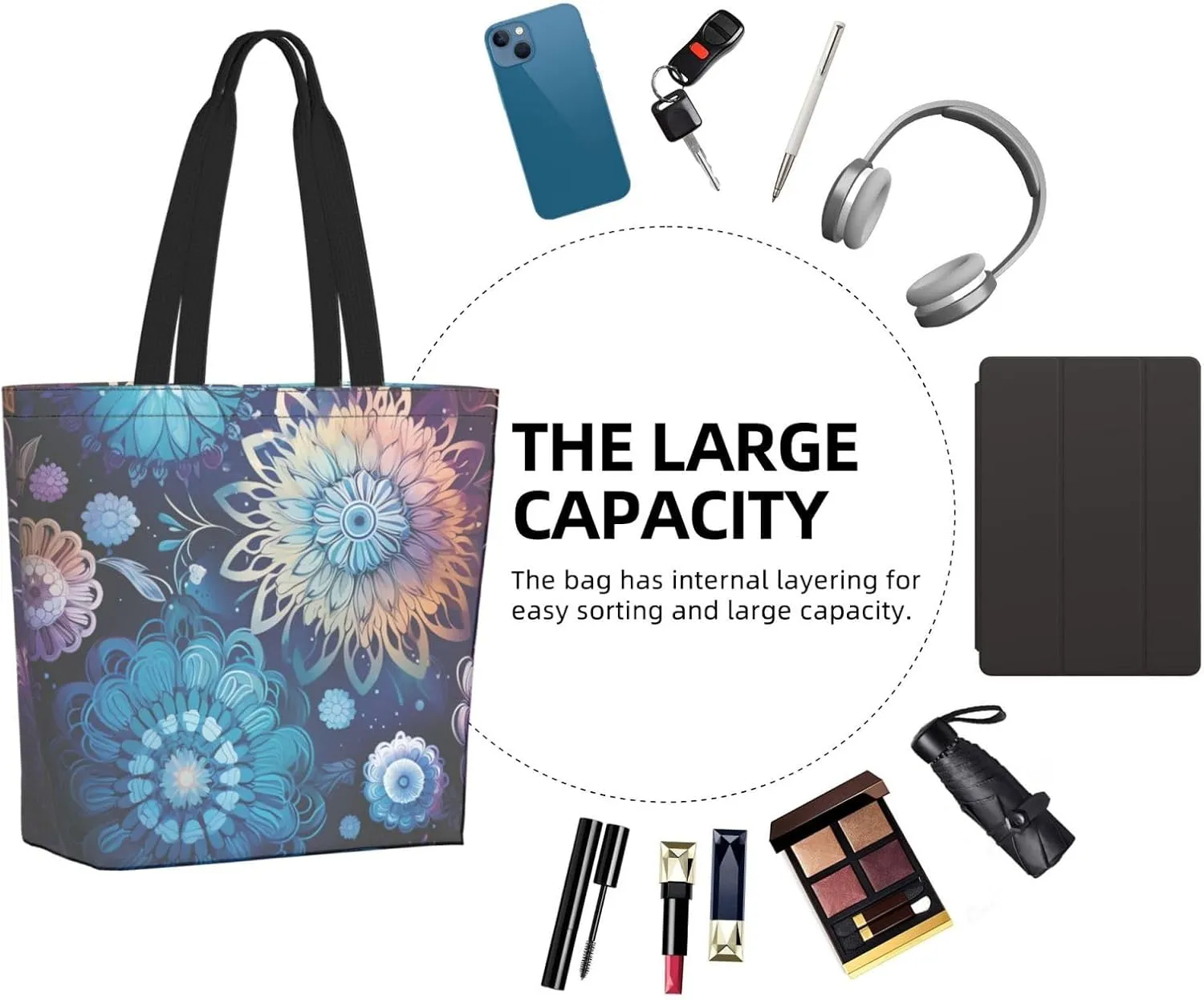 Tote Bag for Women Grocery Bag Reusable Shopping Bag Purple abstract elements Handbag Foldable Shoulder Bag