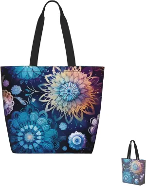Tote Bag for Women Grocery Bag Reusable Shopping Bag Purple abstract elements Handbag Foldable Shoulder Bag