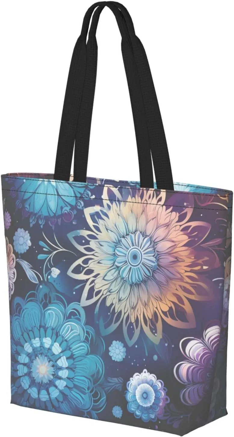 Tote Bag for Women Grocery Bag Reusable Shopping Bag Purple abstract elements Handbag Foldable Shoulder Bag