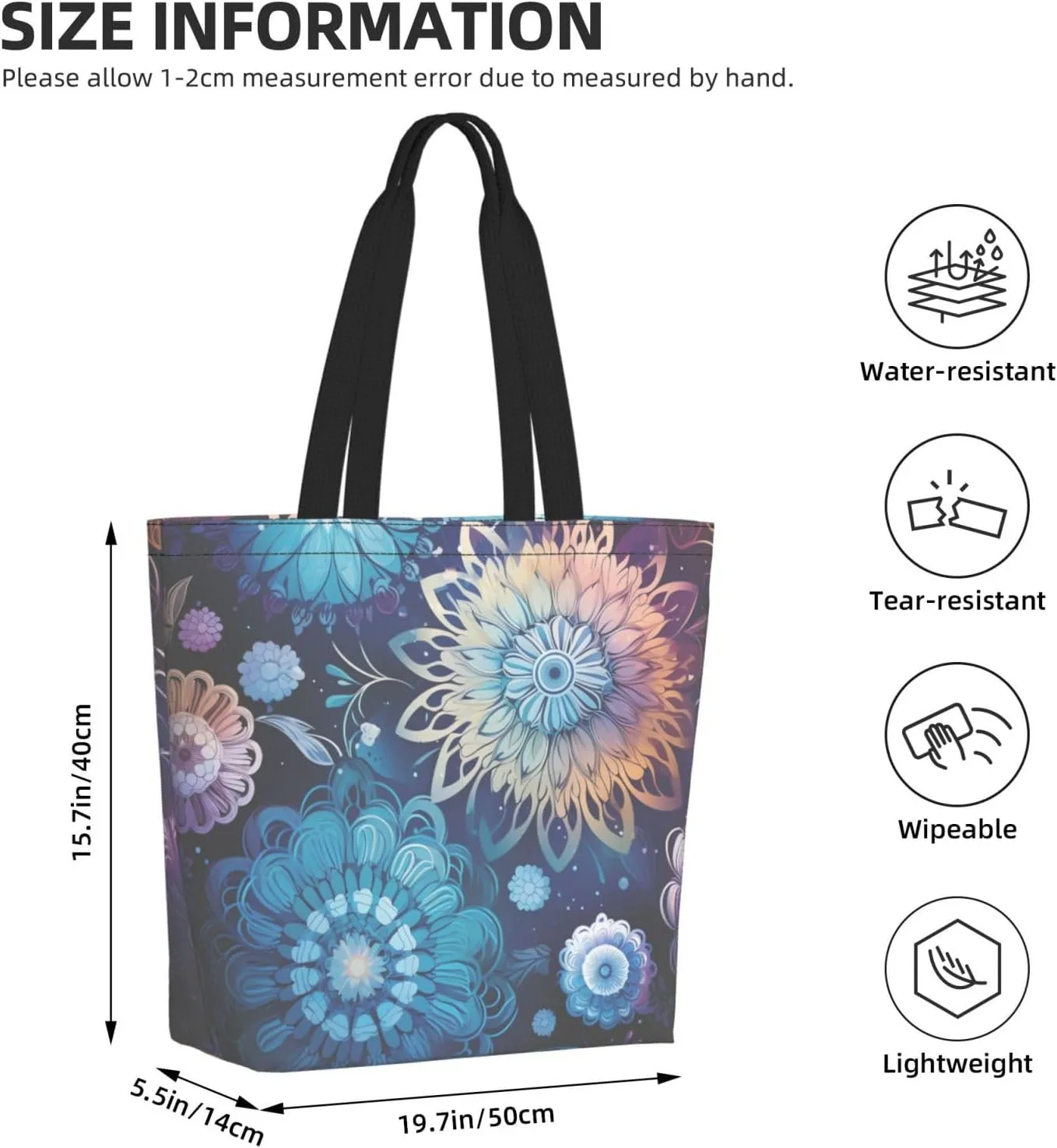 Tote Bag for Women Grocery Bag Reusable Shopping Bag Purple abstract elements Handbag Foldable Shoulder Bag