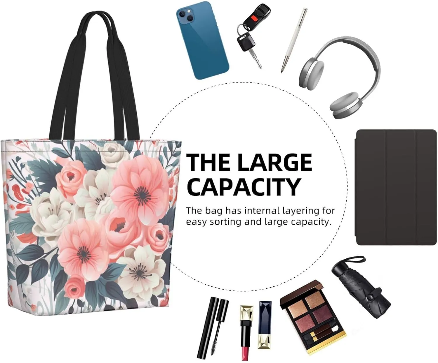 Tote Bag for Women Grocery Bag Reusable Shopping Bag Purple abstract elements Handbag Foldable Shoulder Bag