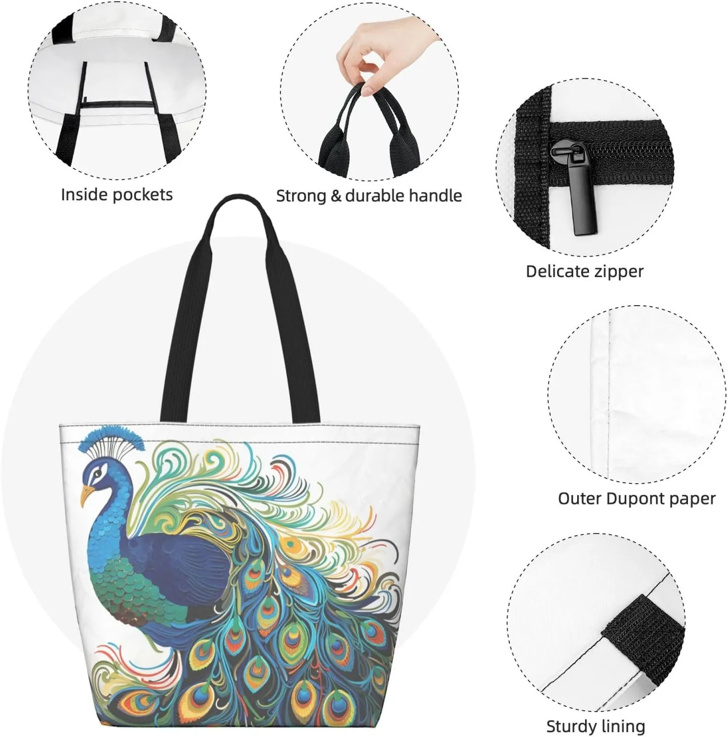 Tote Bag for Women Grocery Bag Reusable Shopping Bag Purple abstract elements Handbag Foldable Shoulder Bag