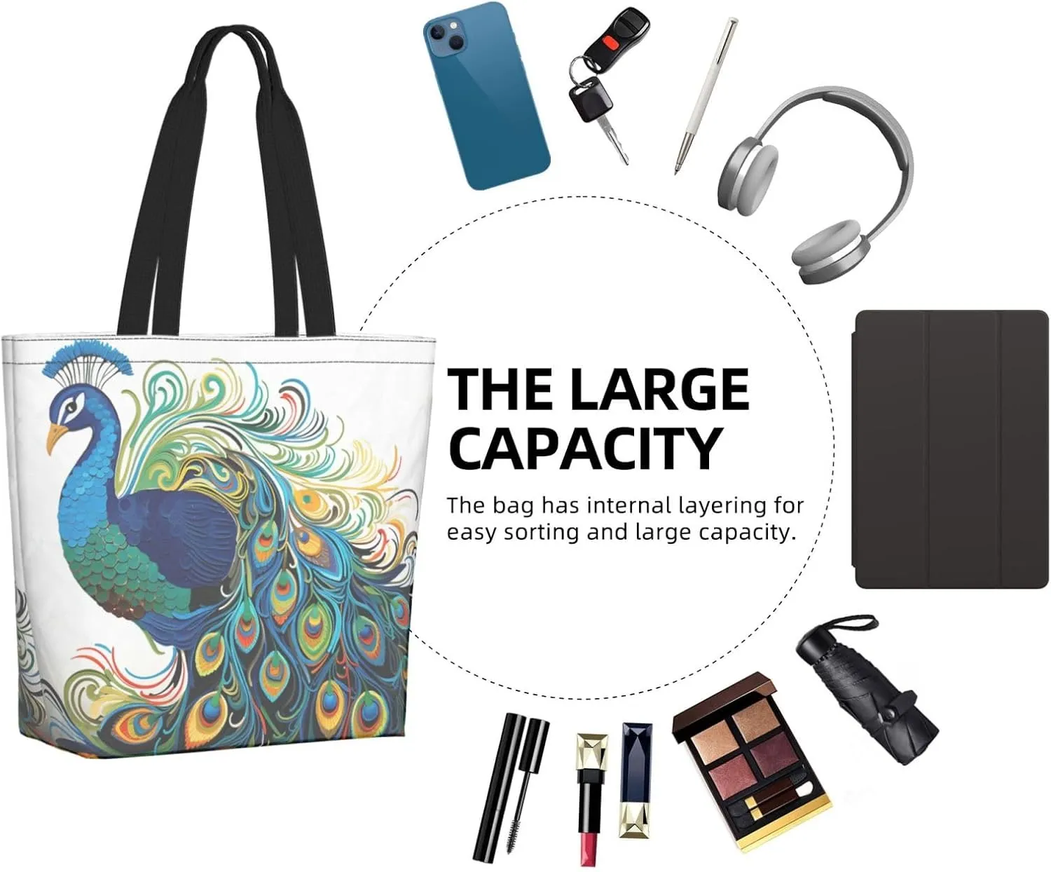 Tote Bag for Women Grocery Bag Reusable Shopping Bag Purple abstract elements Handbag Foldable Shoulder Bag